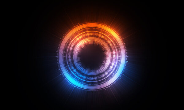 Abstract futuristic background of circle round glowing technology sci fi frame. hud ui
