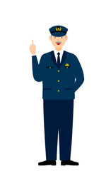 シニア男性警官のポーズ、指さし