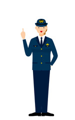 シニア女性警官のポーズ、指さし