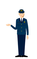 シニア女性警官のポーズ、案内する
