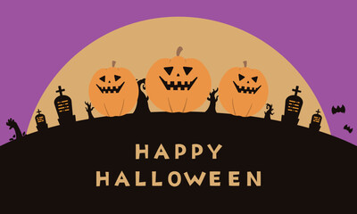 シンプルなハロウィンパンプキンのシルエット背景（パープル）　Simple pumpkin halloween silhouette background (purple)