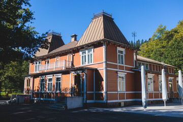 Fiskars, Finland, a village, the town of Raseborg, in western Uusimaa, Finland, with wooden houses, clock tower and old town main street center