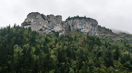 Mountain landscape of Belianske Tatras on a rainy day. - 535495314