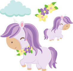 Cute Colorful Unicorn Horse Fantasy Animal Illustration Vector Clipart