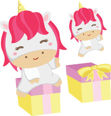 Cute Colorful Unicorn Horse Fantasy Animal Illustration Vector Clipart