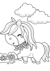 Cute Unicorn Horse Animal Coloring Pages A4 for Kids and Adult