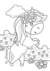 Cute Unicorn Horse Animal Coloring Pages A4 for Kids and Adult