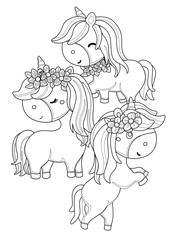 Fototapeta na wymiar Cute Unicorn Horse Animal Coloring Pages A4 for Kids and Adult