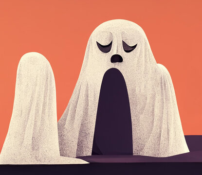 Mysterious Flat Halloween Animated Ghost Costume Textured Graphic Design.