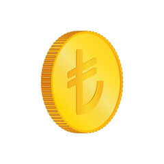 Turkish lira. 3D isometric Physical coin.