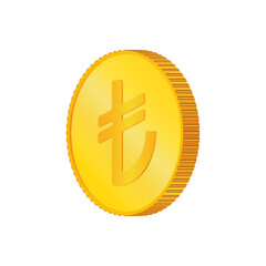 Turkish lira. 3D isometric Physical coin.