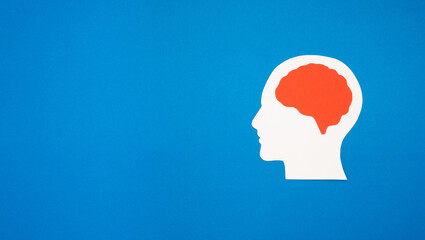 A brain shape made from paper on a blue background
