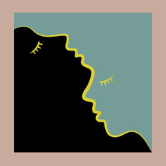 Artistic line art of human face in blue and black. Concept of fabric, scarf and silk.