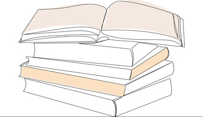 books drawing by one continuous line, isolated vector