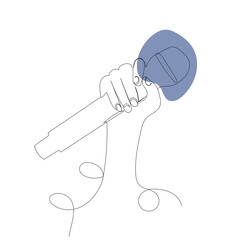 hand with microphone one continuous line drawing, isolated vector