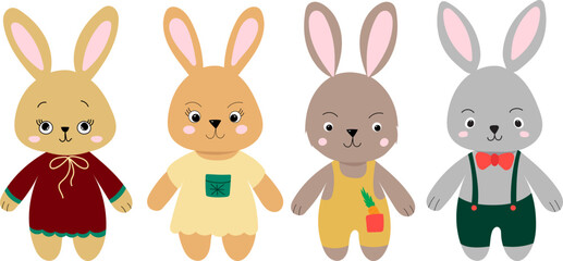 Fototapeta premium rabbit, hare set cartoon on white background, isolated vector