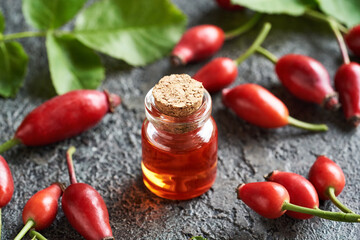 Red rosehip seed oil with fresh rose hips