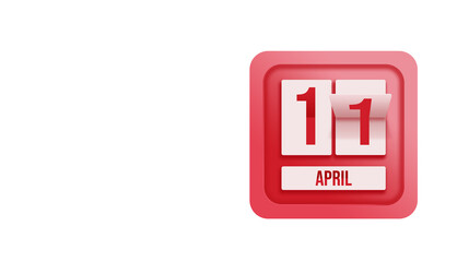 April 11st . Day 11 of month, Calendar date. Calendar in the form of a mechanical scoreboard red timetable tableau on white.   Spring month, day of the year concept.