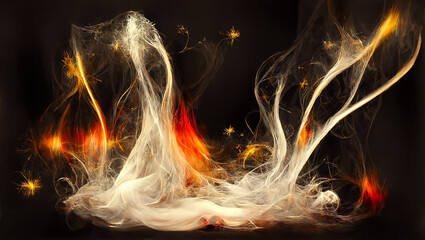 Fototapeta premium Fire with sparkles and smoke on dark background