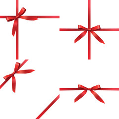 Vector set of red gift wrapping decorative ribbons isolated on white background - 535499311