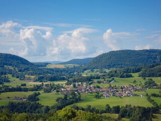 Fototapeta na wymiar beautiful nature of Switzerland and France in summer time, Roggenburg village