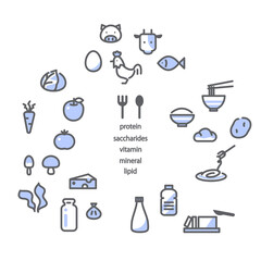 食べ物と栄養素　アイコン風イラストセット　シンプルでお洒落な線画イラスト