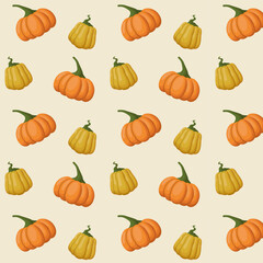Pumpkin seamless pattern. Bright autumn vector illustration. Flat style, outline.