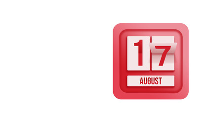 August 17th. Day 17 of month, Calendar date. Calendar in the form of a mechanical scoreboard red timetable tableau on white.   Summer month, day of the year concept.