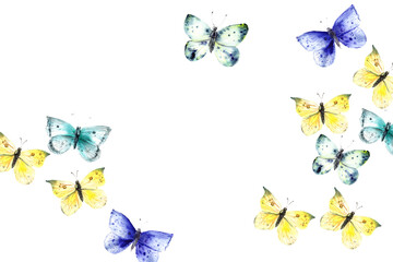 Hand drawn watercolor butterflies background