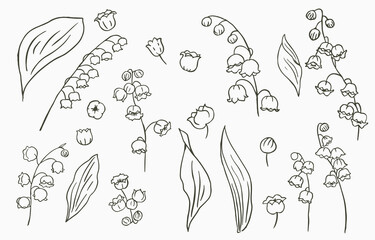 Line object collection with hand,magnolia,rose,lavender,jasmine,leaf,flower,sunflower