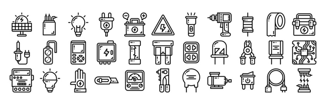 electricity line style icon set