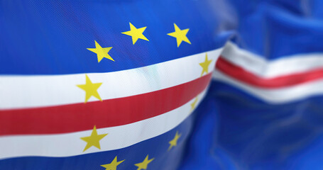 Close-up view of the Cape Verde national flag waving in the wind