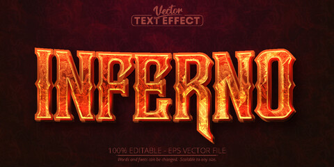 Inferno text effect, fire orange color editable text style on dark grunge textured background © DesignVectX