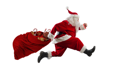 Santa claus runs fast to deliver all gifts