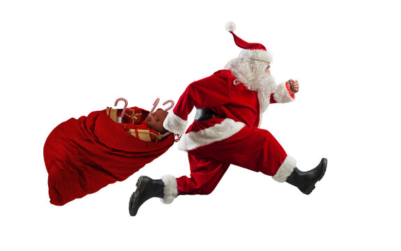 Santa claus runs fast to deliver all gifts