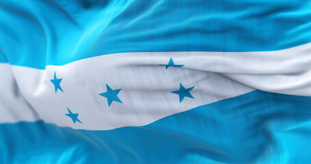Close-up view of the Honduras national flag waving in the wind