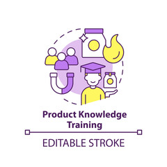 Product knowledge training concept icon. Corporate training type abstract idea thin line illustration. Marketing. Isolated outline drawing. Editable stroke. Arial, Myriad Pro-Bold fonts used