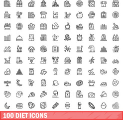 100 diet icons set. Outline illustration of 100 diet icons vector set isolated on white background