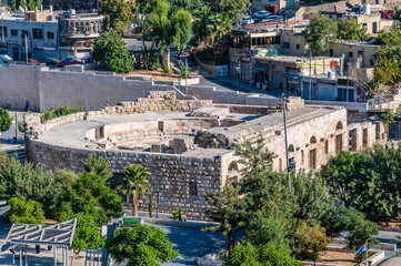 Fototapeta premium A close up view towards the Roman Odeon amphitheatre in Amman, Jordan in summertime