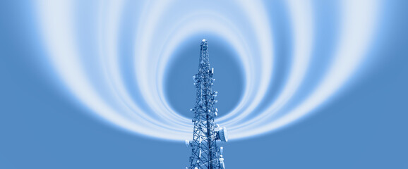 Antenna tower of telecommunication and Phone base station with TV and wireless internet antennas 
