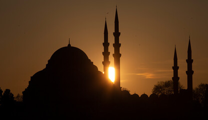 Beautiful view of gorgeous historical Suleymaniye Mosque, Rustem Pasa Mosque and buildings in front...
