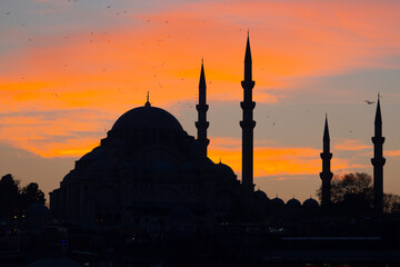 Beautiful view of gorgeous historical Suleymaniye Mosque, Rustem Pasa Mosque and buildings in front...