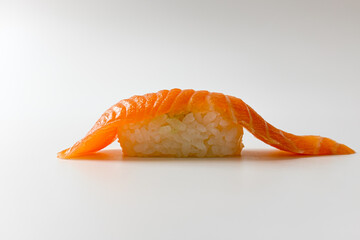 Salmon sushi on a white background