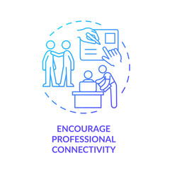 Encourage professional connectivity blue gradient concept icon. Building relationship at workplace abstract idea thin line illustration. Isolated outline drawing. Myriad Pro-Bold font used