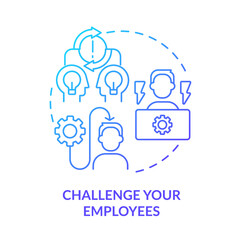 Training employees blue gradient concept icon. Push out of comfort zone. Boost professional development abstract idea thin line illustration. Isolated outline drawing. Myriad Pro-Bold font used