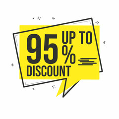Special discount 15 up 95 yellow tag isolated vector illustration. Discount offer price tag, symbol for advertising campaign in retail, sales promotion marketing