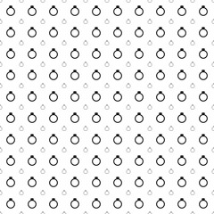 Square seamless background pattern from black diamond ring symbols are different sizes and opacity. The pattern is evenly filled. Vector illustration on white background