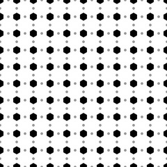 Square seamless background pattern from geometric shapes are different sizes and opacity. The pattern is evenly filled with big black hexagon symbols. Vector illustration on white background