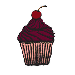 Vector illustration of a cherry cupcake