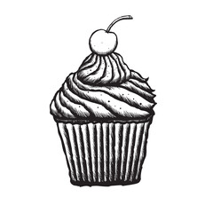 Vector illustration of a cherry cupcake